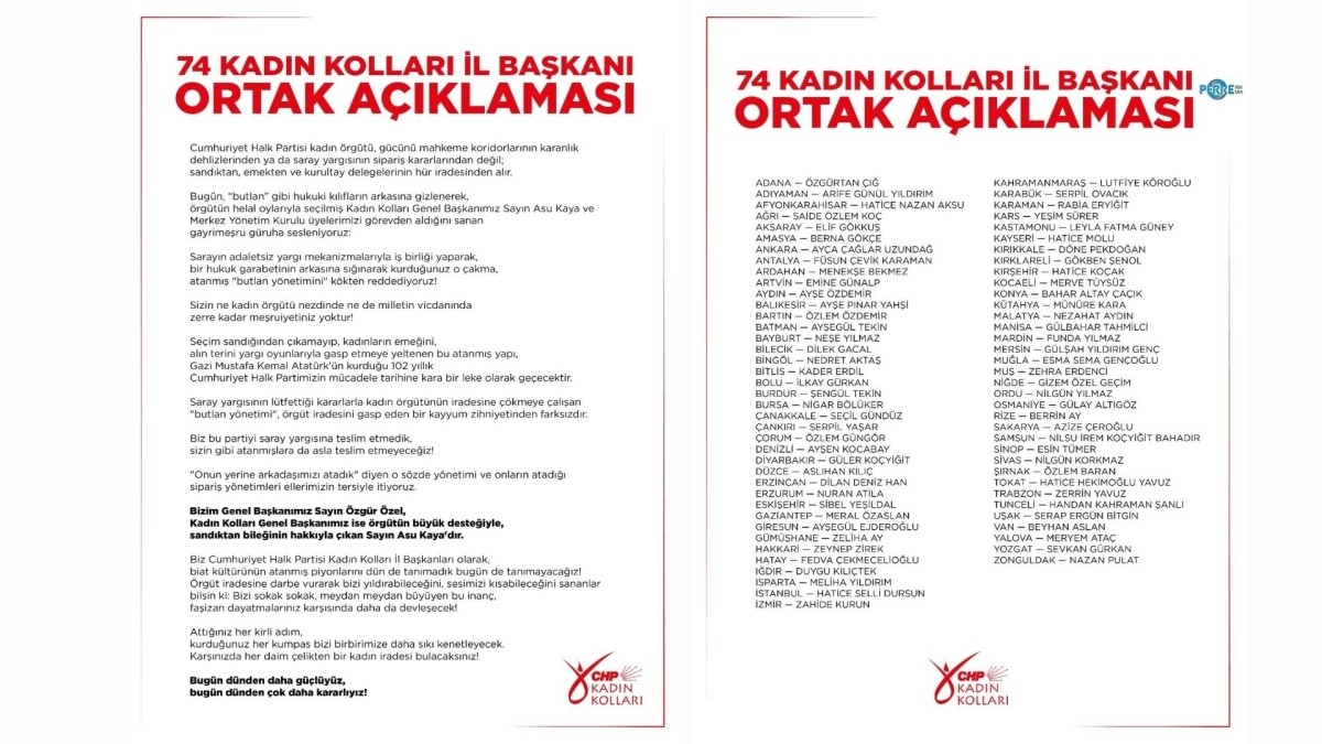 Adıyaman dahil 74 CHP İl Kadın Kolları Başkanı: ‘Genel Başkanımız Özgür Özel, Kadın Kolları Genel Başkanımız Asu Kaya’dır’